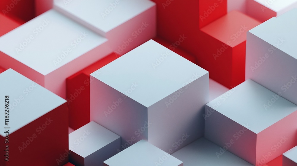 Poster red and white cubes form a 3d abstract background.