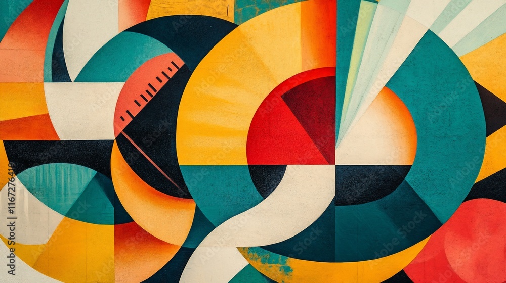 Poster abstract geometric art with circles and colors.