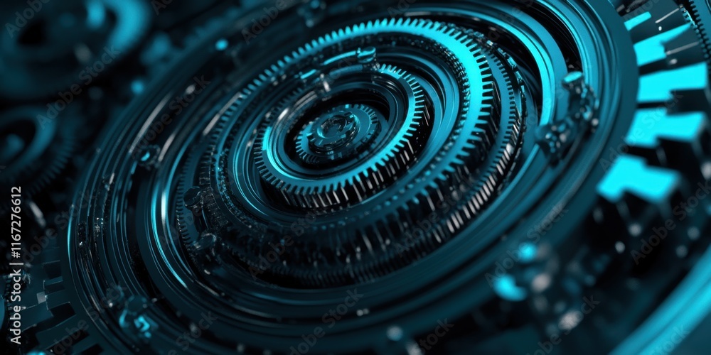 Poster intricate metallic gears: a close-up view of complex machine technology
