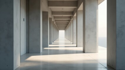 Fototapeta premium Modern Architectural Perspective: Empty Concrete Colonnade with Vanishing Point