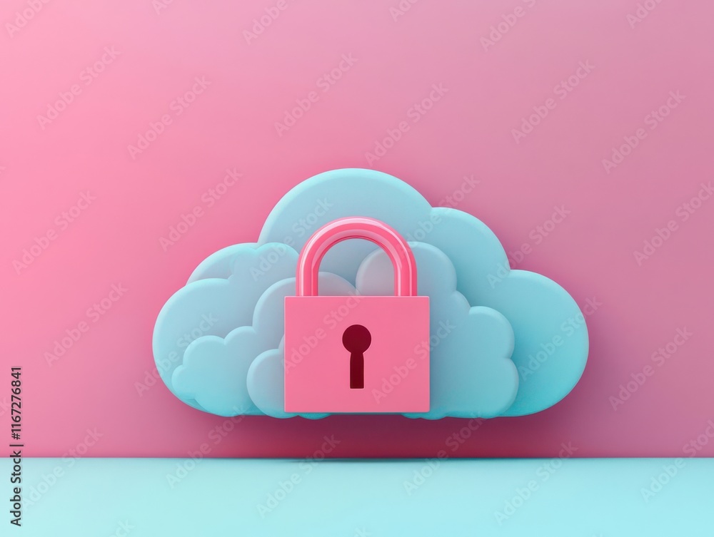 Poster cloud storage concept. cloud-based access control solutions, holographic glowing keys and encrypted 