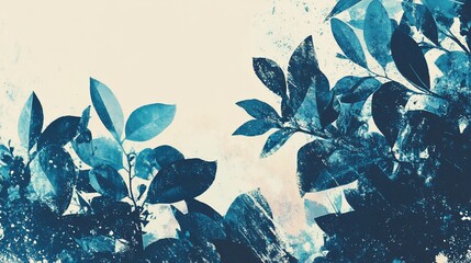 Blue leaves texture overlay, abstract artwork.
