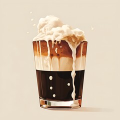 Delicious Creamy Cold Drink with Foam and Bubbles in Glass