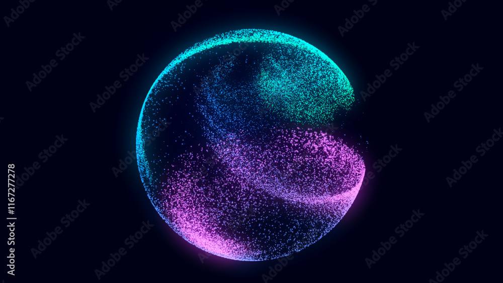 Poster Sphere with connecting points. Global Connection Technology. The accumulation of information. 3D rendering.