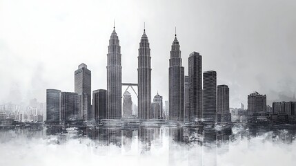 Fototapeta premium Modern Outline of Iconic Petronas Towers in White Aesthetic Design