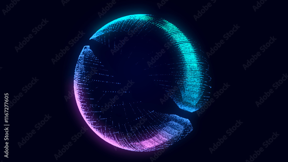 Poster Sphere with connecting points. Global Connection Technology. The accumulation of information. 3D rendering.