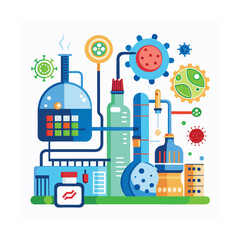 Different types of virus and bacteria set collection. Collection of Microbiology's flat design