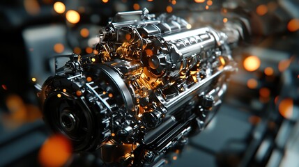 Fototapeta premium A powerful V8 engine undergoing mechanical tuning for enhanced performance.