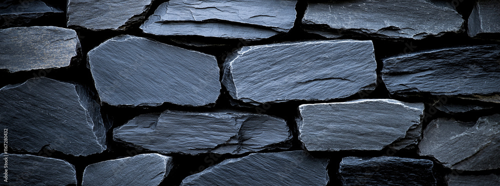 Poster black slate rock texture background with rugged appearance, showcasing various shapes and sizes of s