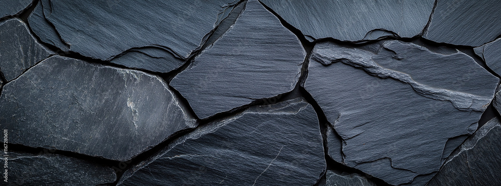 Poster black slate rock texture background with irregular shapes and layers, creating natural and rugged ap