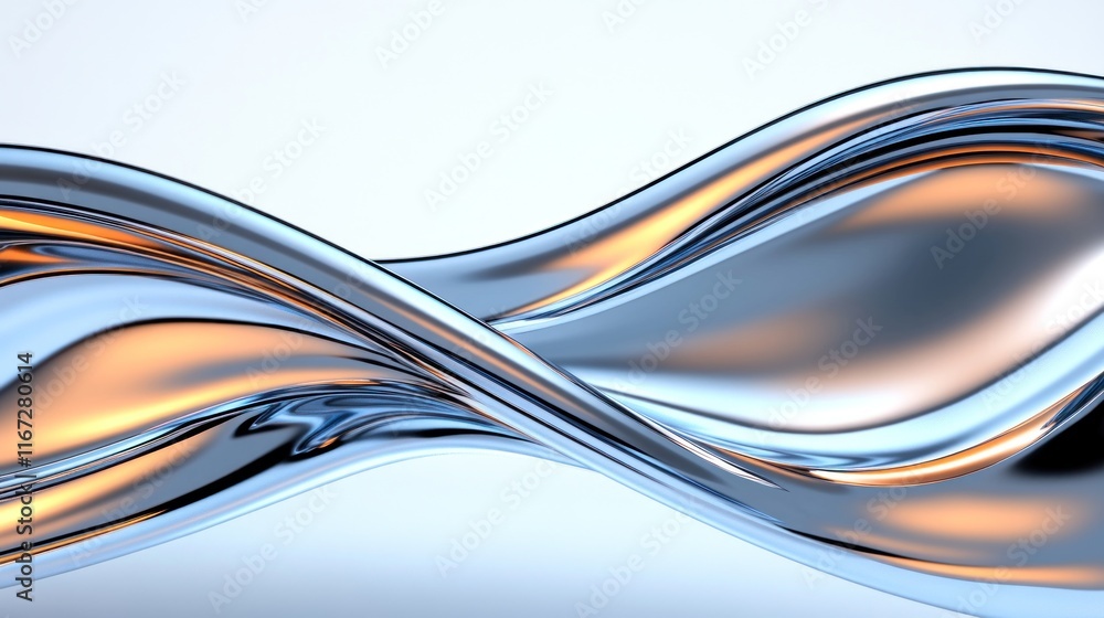 Poster abstract metallic waves with reflections and smooth curves.
