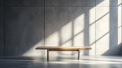 An empty studio scene with concrete walls and a wooden