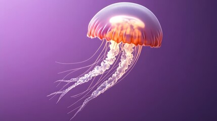Fototapeta premium A glowing jellyfish floating in a purple background.
