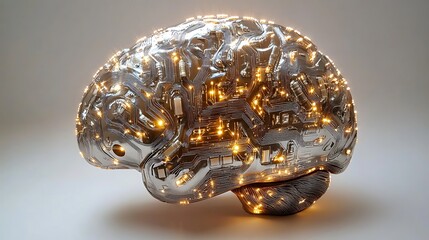 Glowing Circuit Brain Icon in Flat Vector Style Illustration