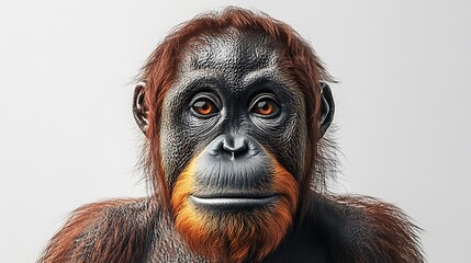 Close-Up of Isolated Orangutan Face in Front-Facing Position