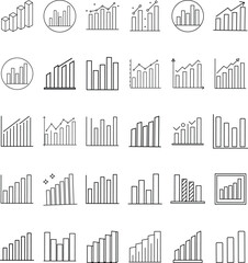 Collection of Bar Charts, Line Graphs, and Growth Icons