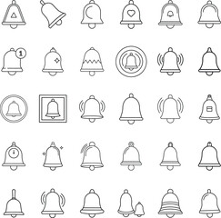 Collection of Line Art Bell Icons Notifications, Alerts, and Sounds