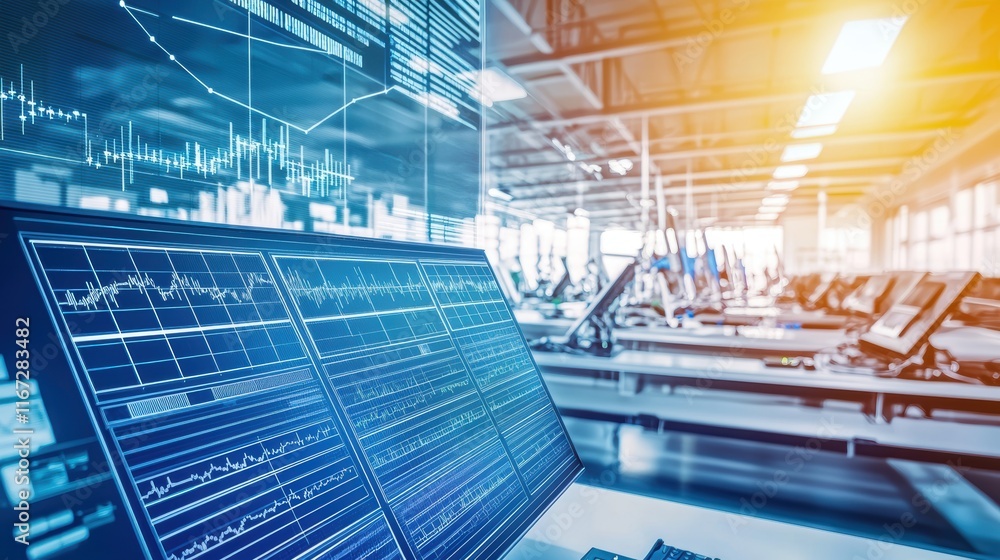 Poster modern tech control room: data visualization and industrial automation