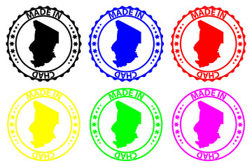 Made in Chad - rubber stamp - vector, Chad map pattern - black, blue, green, yellow, purple and red