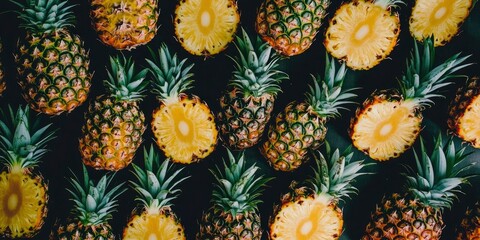 Pineapple slices on yellow background