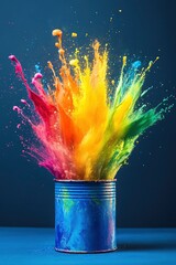 Vibrant explosion of colors, resembling an exploding paint can with bright and vivid hues, creating dynamic visual effects.