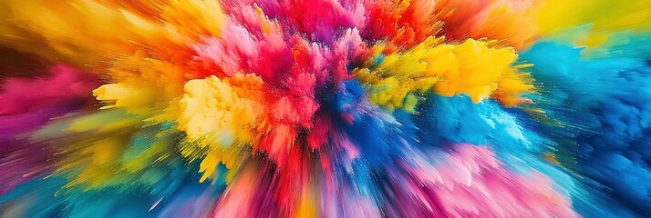 Vibrant explosion of colors, resembling an exploding paint can with bright and vivid hues, creating dynamic visual effects.