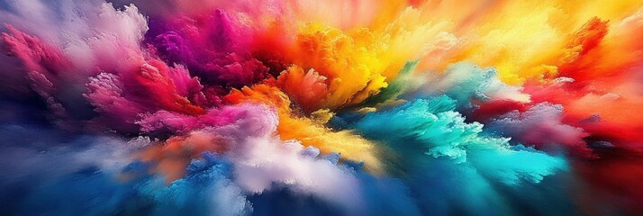 Vibrant explosion of colors, resembling an exploding paint can with bright and vivid hues, creating dynamic visual effects.