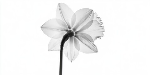 X ray theme of a daffodil flower in black and white on a white background