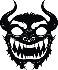 A Japanese Traditional Mask Silhouette vector, Demon or devil mask vector illustration design 
