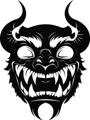 A Japanese Traditional Mask Silhouette vector, Demon or devil mask vector illustration design 