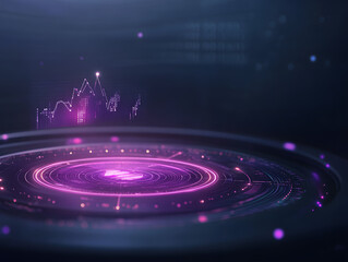 futuristic digital interface featuring glowing purple data visualizations and circular patterns, representing advanced technology and analytics