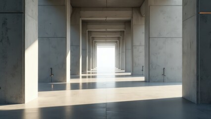 Obraz premium Modern Architectural Concrete Corridor with Bright Natural Light