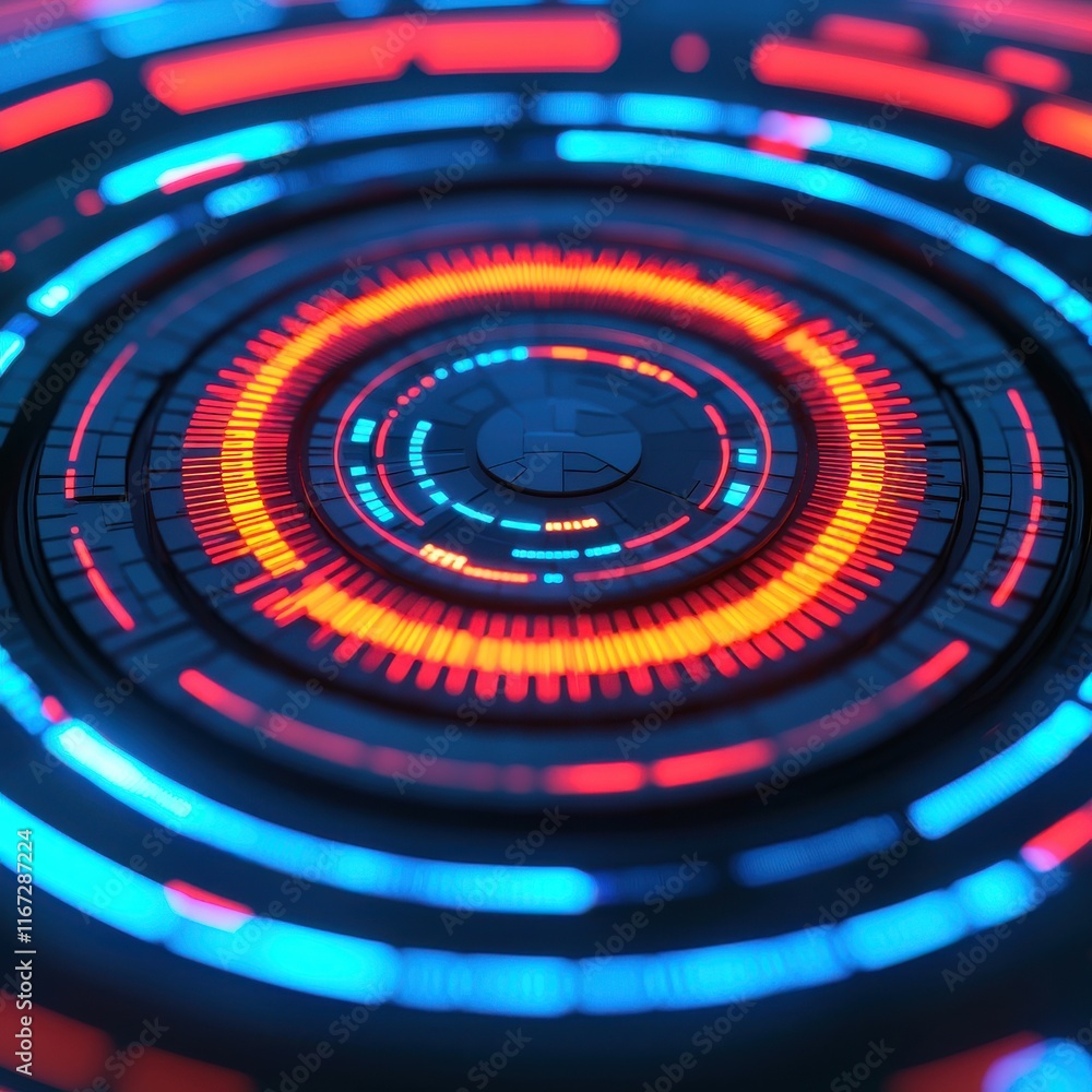 Aufkleber vibrant futuristic circular abstract digital background with neon lights and colorful patterns for t