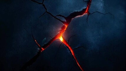 Animation of a cracked surface with glowing lava streaming through deep fissures, creating a dramatic and fiery effect - Powered by Adobe