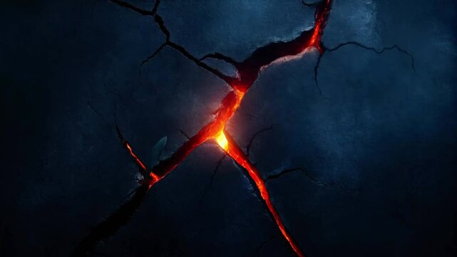 Animation of a cracked surface with glowing lava streaming through deep fissures, creating a dramatic and fiery effect