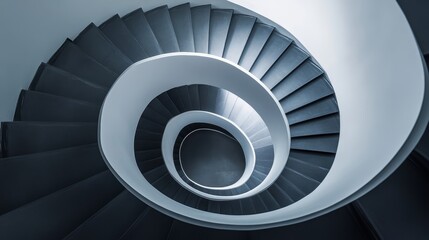 A spiral staircase viewed from above, showcasing a modern architectural design.