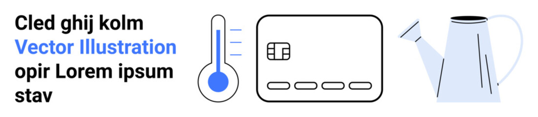 Thermometer indicating temperature, smart device with connectivity features, watering can. Ideal for smart home, temperature control, gardening, IoT, household automation, technology modern living