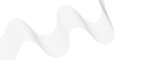 Abstract gray wave dynamic curve lines on transparent background with flowing particles. Digital energy waves technology concept. Modern backdrop design for business, presentation, banner.