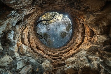 Hole in the ground with a tree in the center