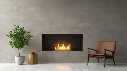 Warm Modern Space Fireplace Natural Light Inviting Vibe Cozy Ambiance