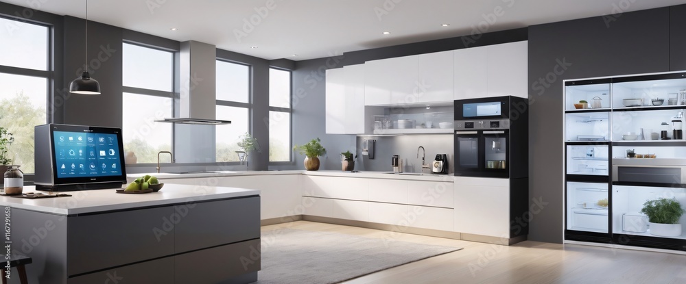 Poster showcase the power of the internet of things with a visually stunning image of a smart home filled w