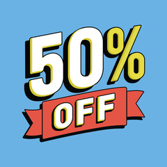 50% OFF Discount Promotion with Bold White Text and Yellow Outline