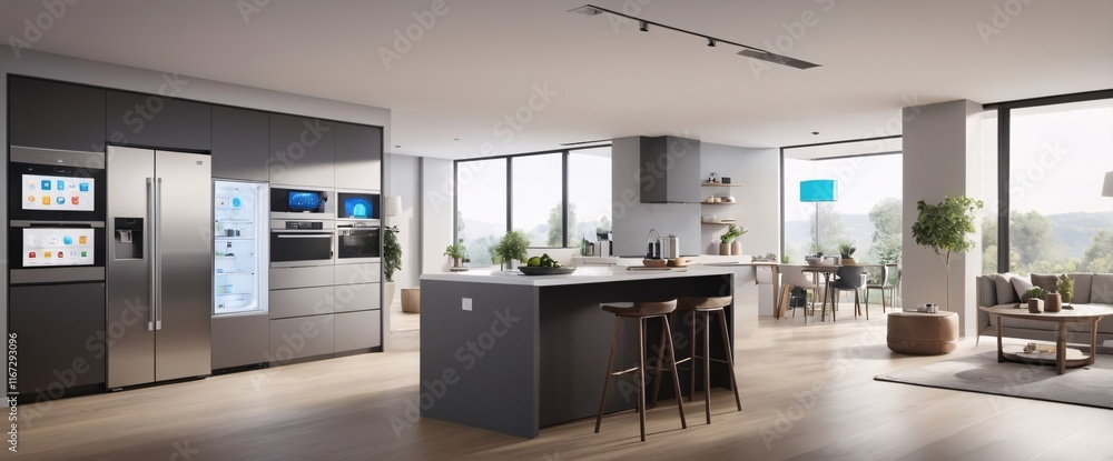Poster showcase the power of the internet of things with a visually stunning image of a smart home filled w