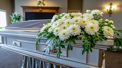 shot of chrysanthemums in a funeral arrangement, emphasizing the solemnity and respect. | Chrysanthemum 