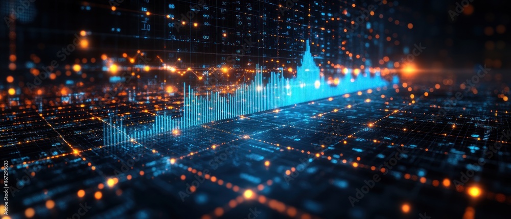 Poster digital data visualization with graphs and glowing elements