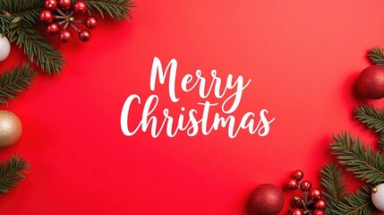 Merry Christmas Red Background with Ornaments