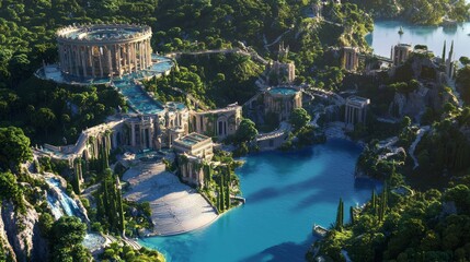 Atlantean Utopia: Tranquil Landscape Harmony of Nature and Civilization