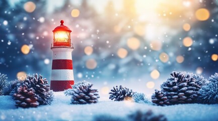 Colorful sunset on the Beach with lighthouse and rocks in the Sea, emphasis on the reflection of the sky clouds in the water pool, beautiful view of the beautiful landscape at dusk, spectacular