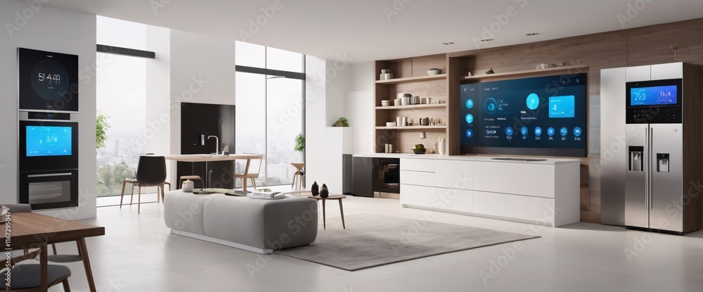 Poster showcase the power of the internet of things with a visually stunning image of a smart home filled w