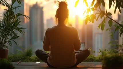 Urban Professional Working In Rooftop Paradise